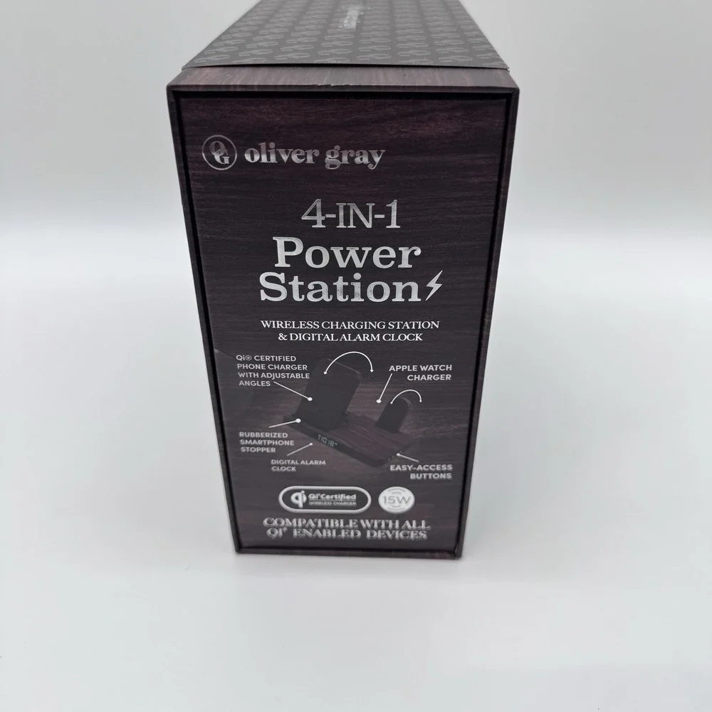 New Oliver Gray 4-in-1 Wireless Qi Charging Station & Digital Alarm Clock